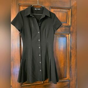 Zara Black Buttoned A-Line Mini Dress